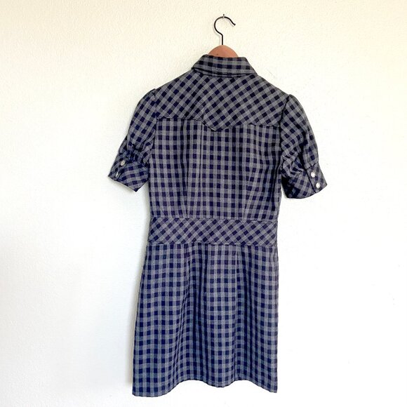 WHO A.U. Vintage Gray & Black Plaid Western-style Mini Dress with Snap Buttons - Picture 2 of 9